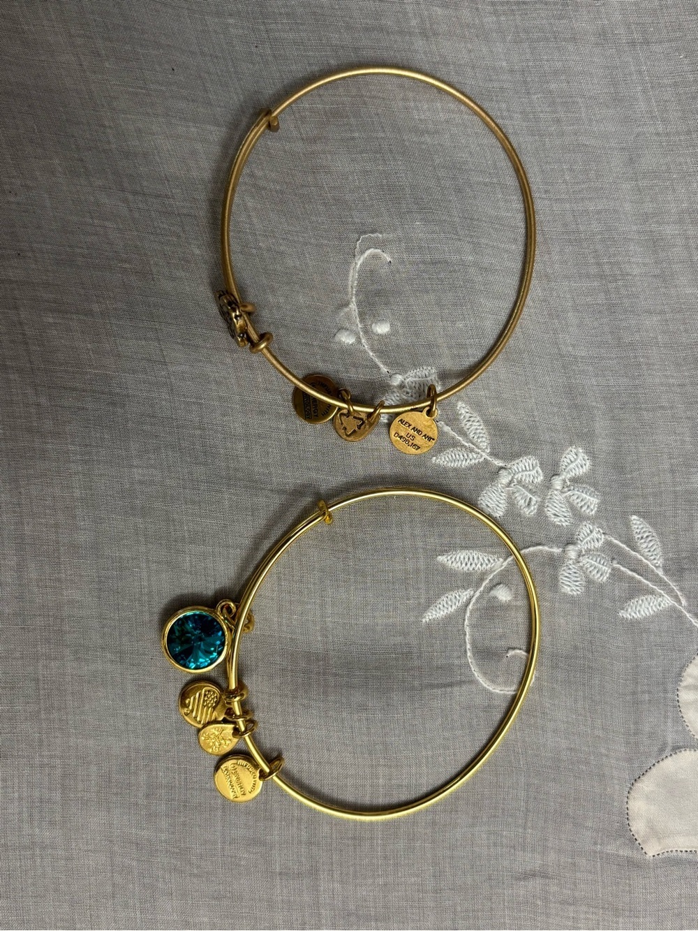Alex and Ani Gold-Tone Bangle Bracelet Set with Teal Blue Crystal and mini mouse